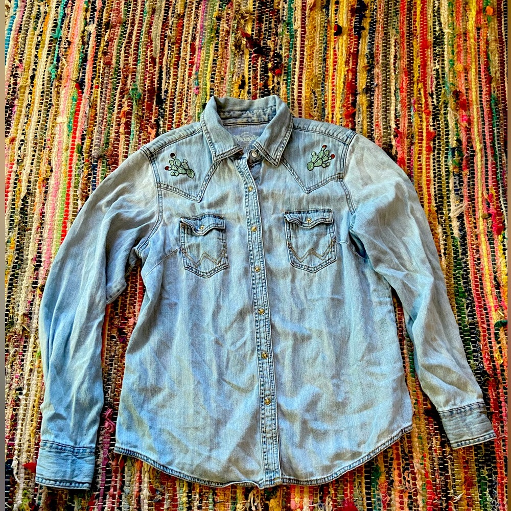 Denim snap button down